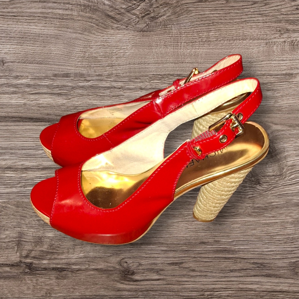 Michael Kors Red Slingback Heels with Peep-Toe